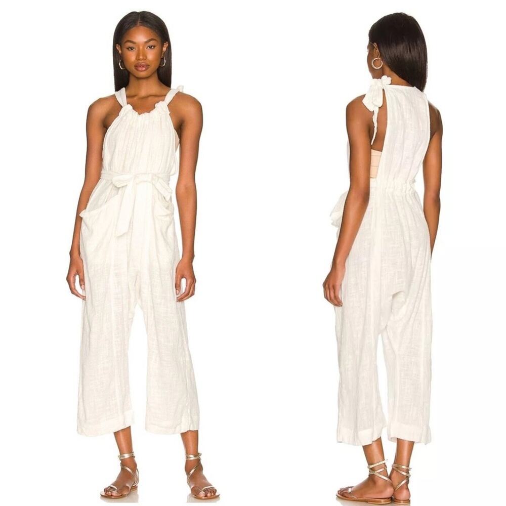 Free People Cotton Gauze Henriette Sleeveless Tie Waist Wide Leg Jumpsuit M
